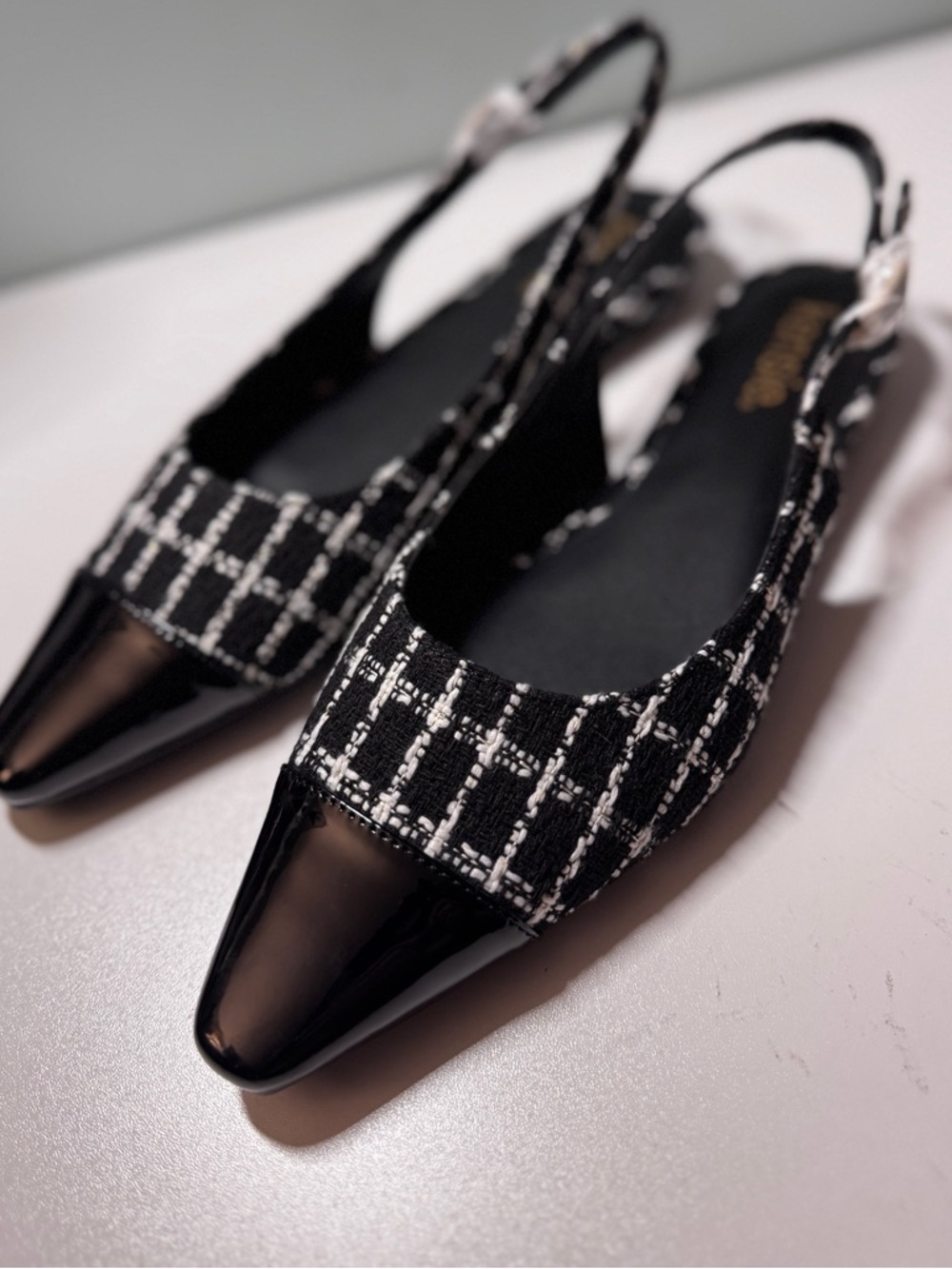 Kensie Women's Piper Slingback Flats - Black/White Tweed - Size 8M - NIB